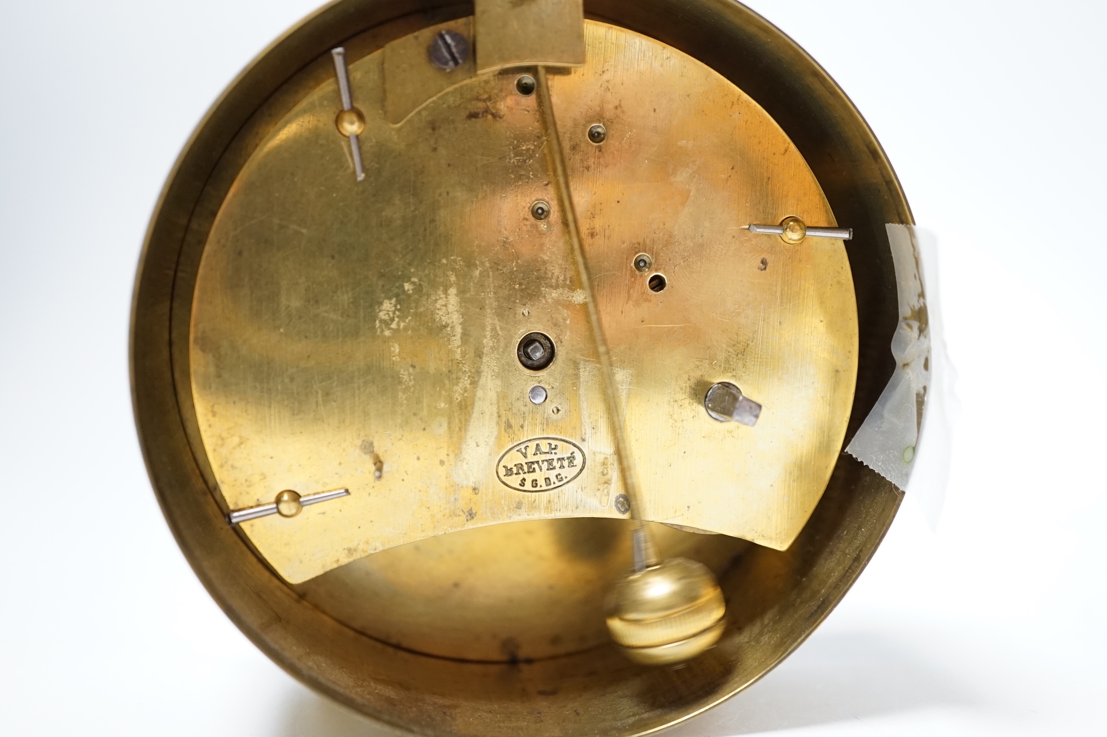 Two brass carriage timepieces; one with an alarm dial, the other in a drum case, tallest 11.5cm